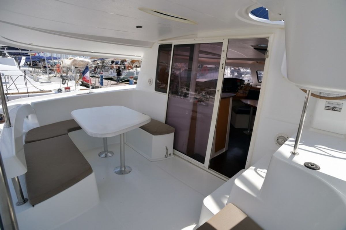 Deck of Mariona, a Fountaine Pajot Lipari 41 catamaran at Roses, Spain