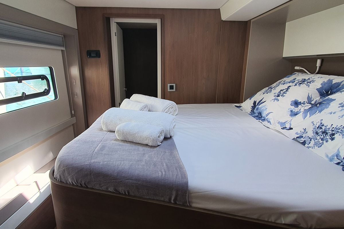 Cabin on ONLY ONE LIFE, a Bali 5.4 catamaran at Sitges, Spain
