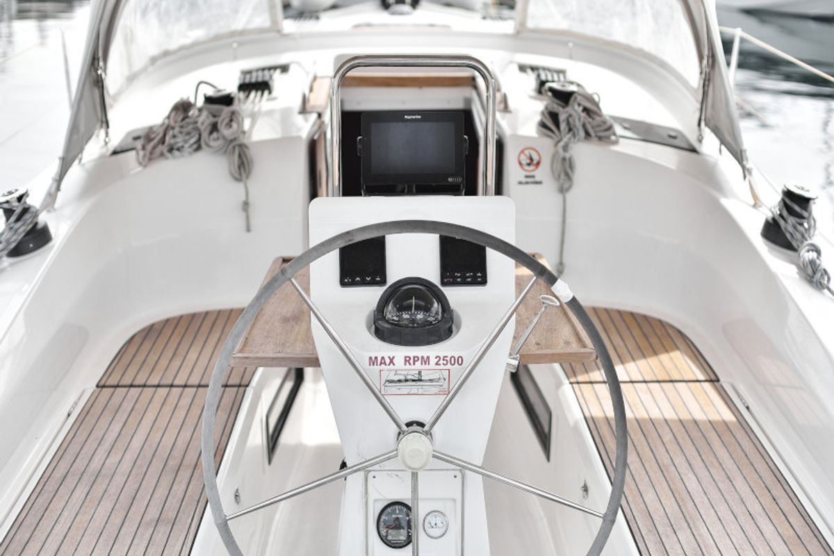 Cockpit of Petra M, a Bavaria 36 Cruiser sailboat at Zadar, Croatia