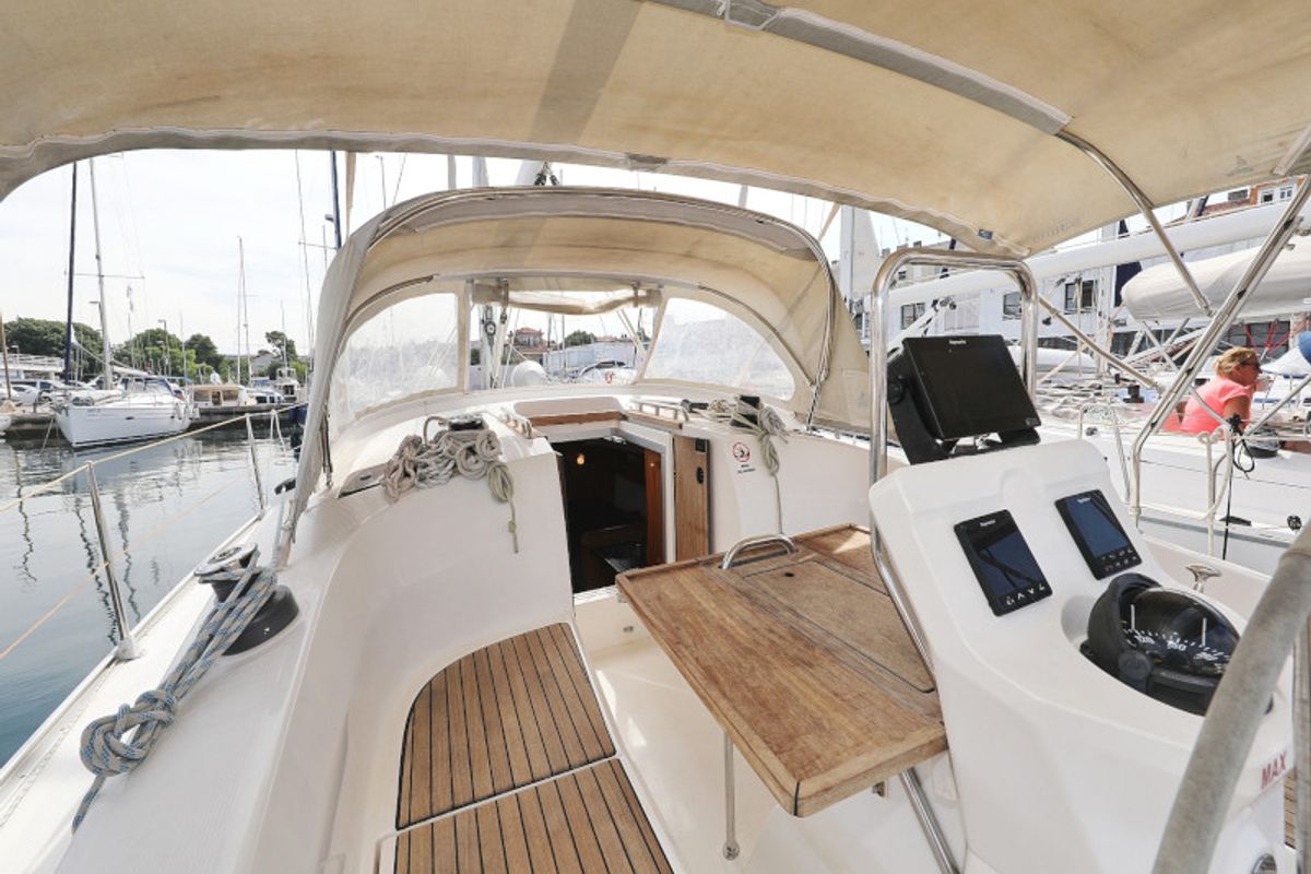 Cockpit of Petra M, a Bavaria 36 Cruiser sailboat at Zadar, Croatia