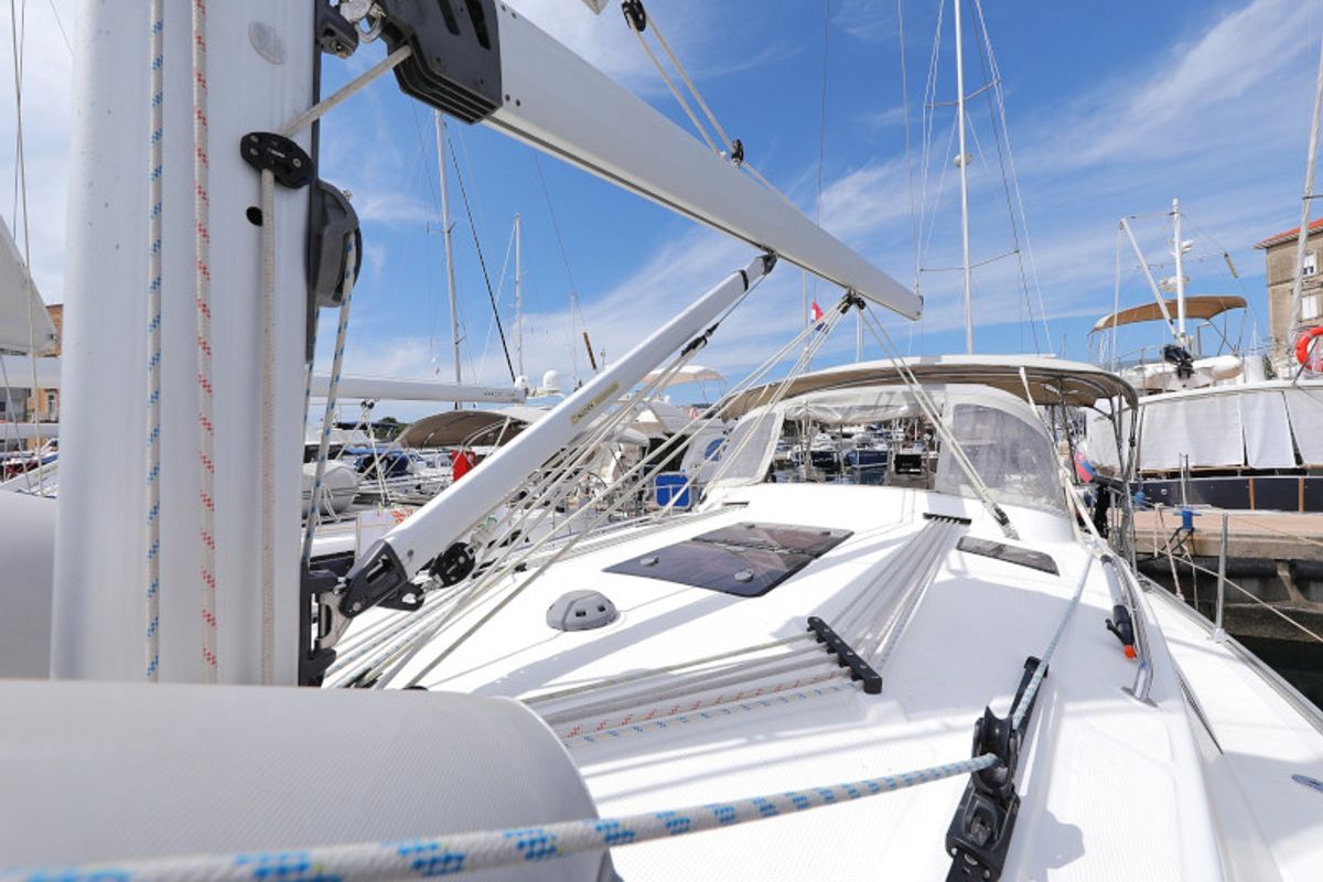 Deck of Petra M, a Bavaria 36 Cruiser sailboat at Zadar, Croatia
