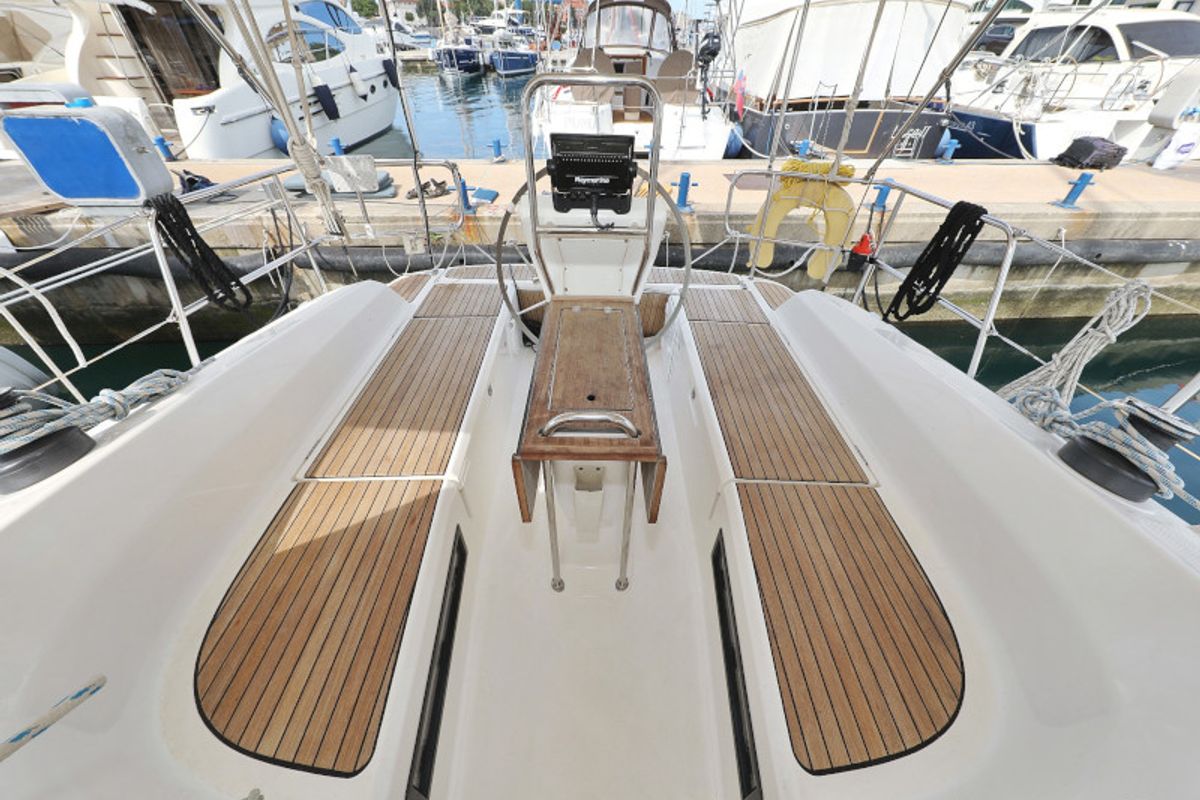 Deck of Petra M, a Bavaria 36 Cruiser sailboat at Zadar, Croatia