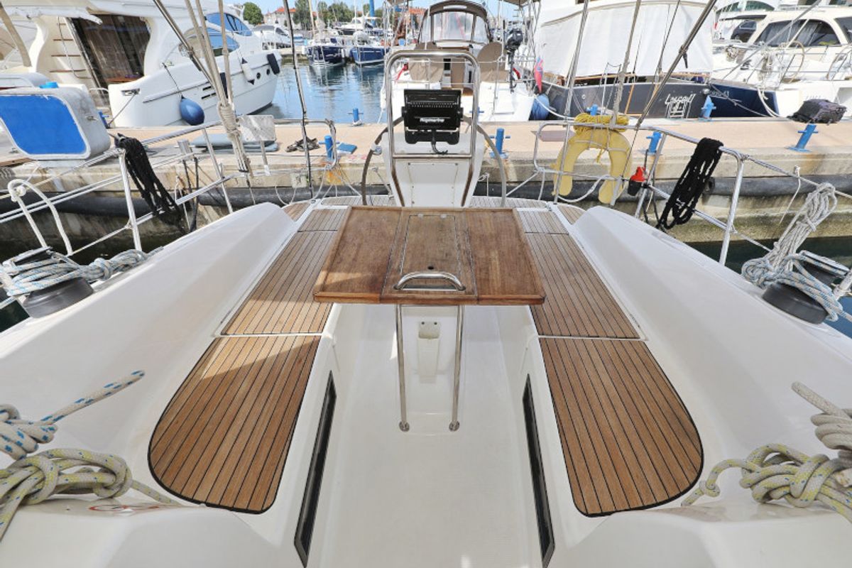 Deck of Petra M, a Bavaria 36 Cruiser sailboat at Zadar, Croatia