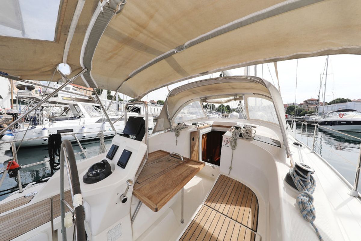 Cockpit of Petra M, a Bavaria 36 Cruiser sailboat at Zadar, Croatia