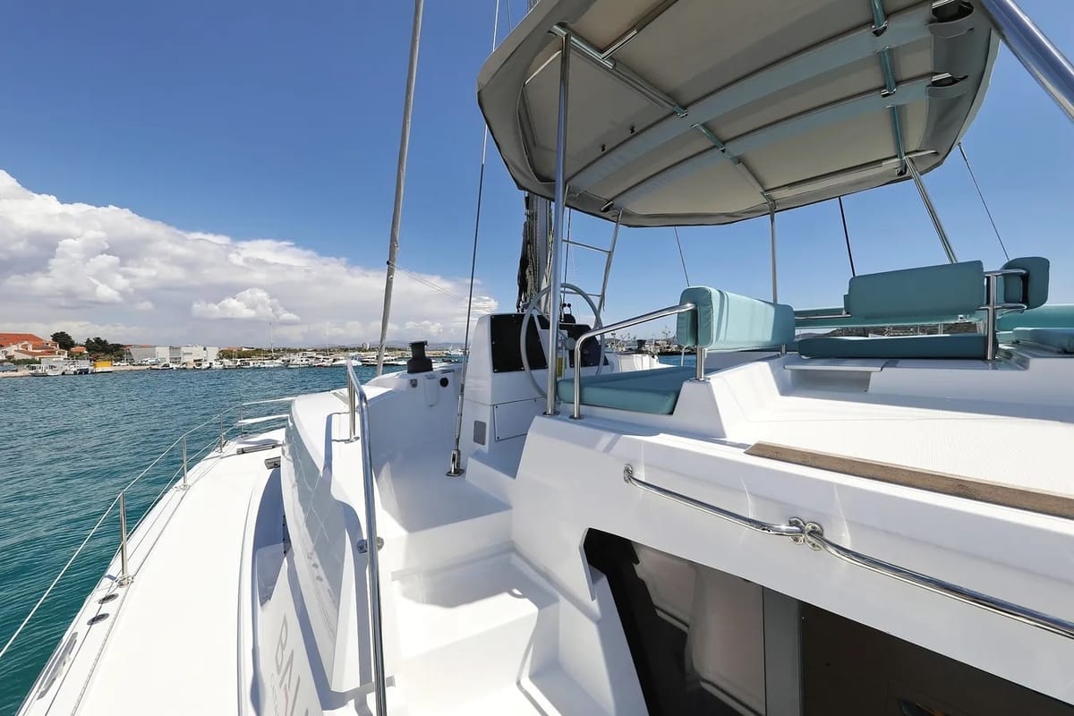 Deck of Brain, a Bali 4.6 catamaran at Grad Vodice, Croatia
