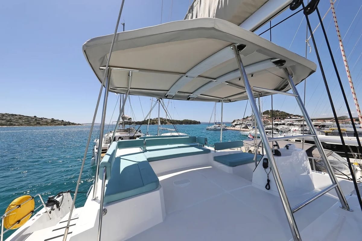 Deck of Brain, a Bali 4.6 catamaran at Grad Vodice, Croatia