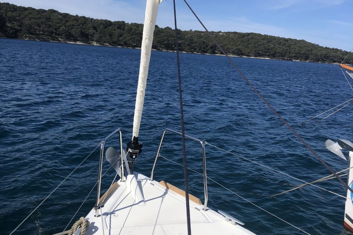 Deck of Nara, a Jeanneau Sun Odyssey 349 sailboat at Mali Lošinj, Croatia