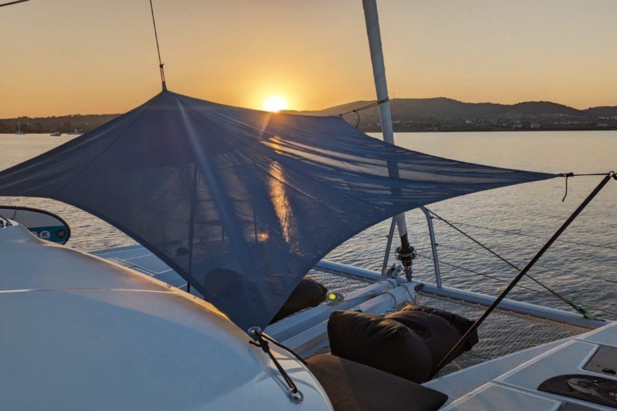 Deck of Aegeus, a Lagoon 51 catamaran at Piraeus, Greece