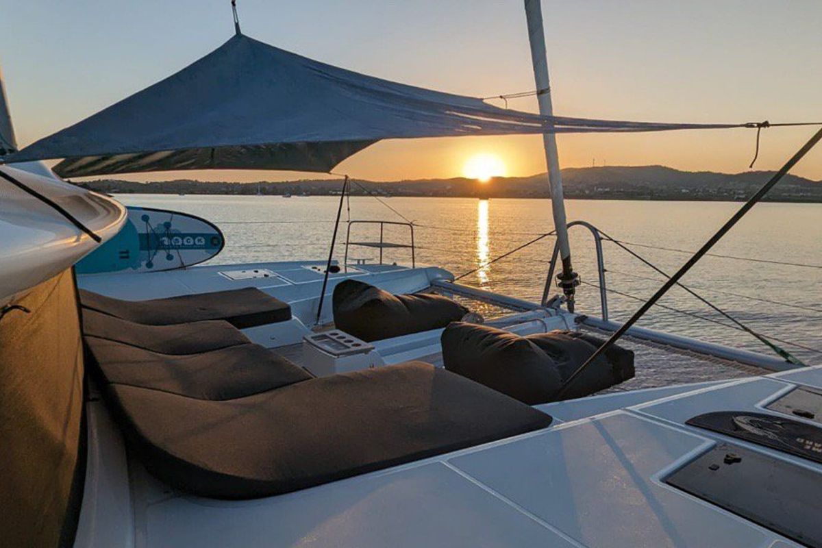 Deck of Aegeus, a Lagoon 51 catamaran at Piraeus, Greece