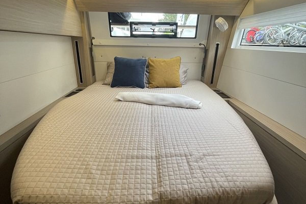 Cabin on Aegeus, a Lagoon 51 catamaran at Piraeus, Greece