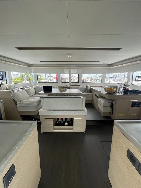 Salon of Aegeus, a Lagoon 51 catamaran at Piraeus, Greece