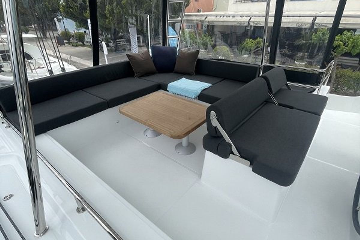 Deck of Aegeus, a Lagoon 51 catamaran at Piraeus, Greece