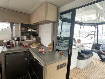 Galley of Aegeus, a Lagoon 51 catamaran at Piraeus, Greece