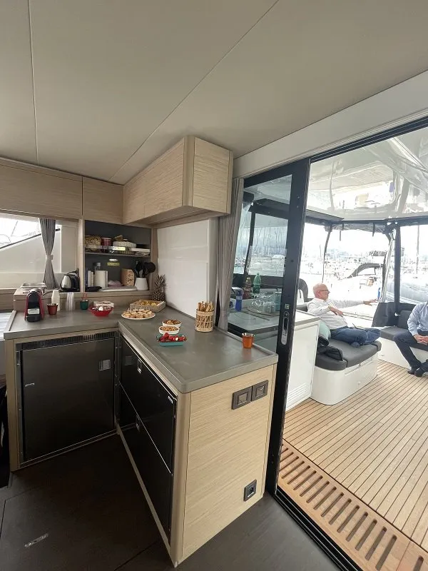 Galley of Aegeus, a Lagoon 51 catamaran at Piraeus, Greece