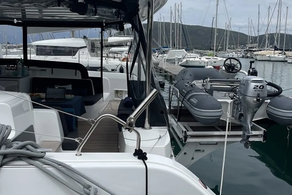 Deck of Aegeus, a Lagoon 51 catamaran at Piraeus, Greece