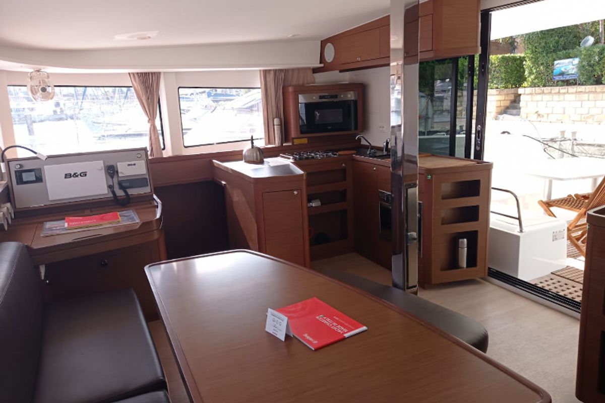 Salon of Claudia, a Lagoon 42 catamaran at Palermo, Italy