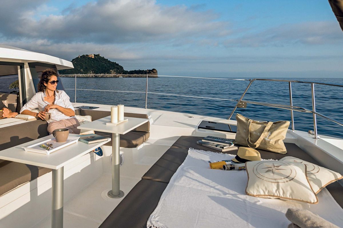 Deck of Summertime, a Bali 4.1 catamaran at Procida, Italy