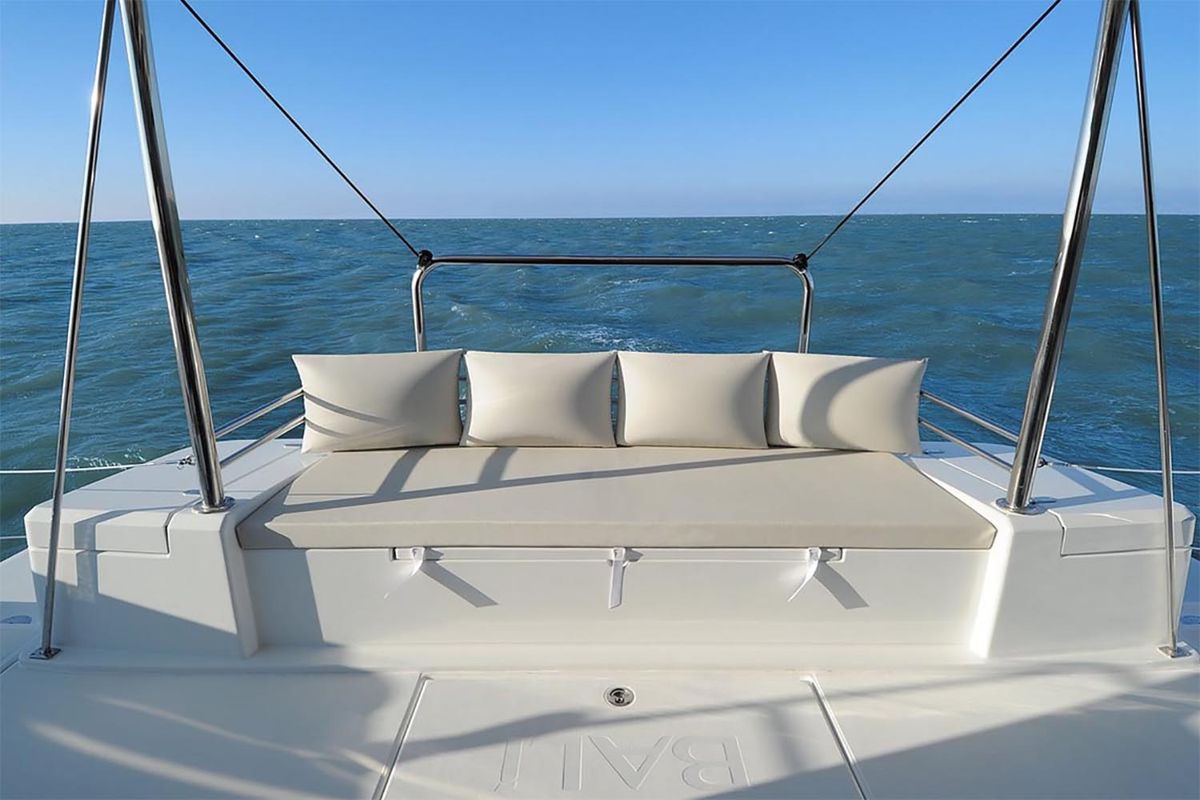Deck of Summertime, a Bali 4.1 catamaran at Procida, Italy