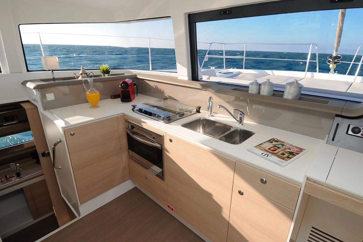 Galley of Summertime, a Bali 4.1 catamaran at Procida, Italy