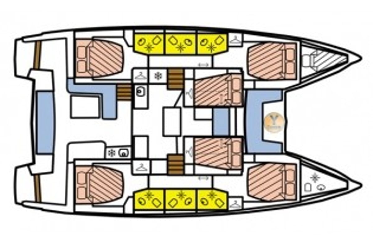 Floor plan of Cabin O04 (RM), a Lagoon 50 catamaran at Eden Island Marina, Seychelles