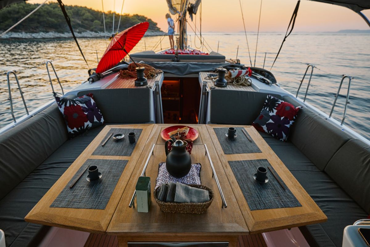 Deck of KABUKI, a Dufour 56 Exclusive sailboat at Primošten, Croatia