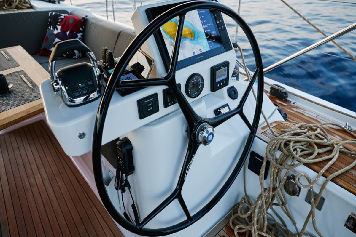 Cockpit of KABUKI, a Dufour 56 Exclusive sailboat at Primošten, Croatia