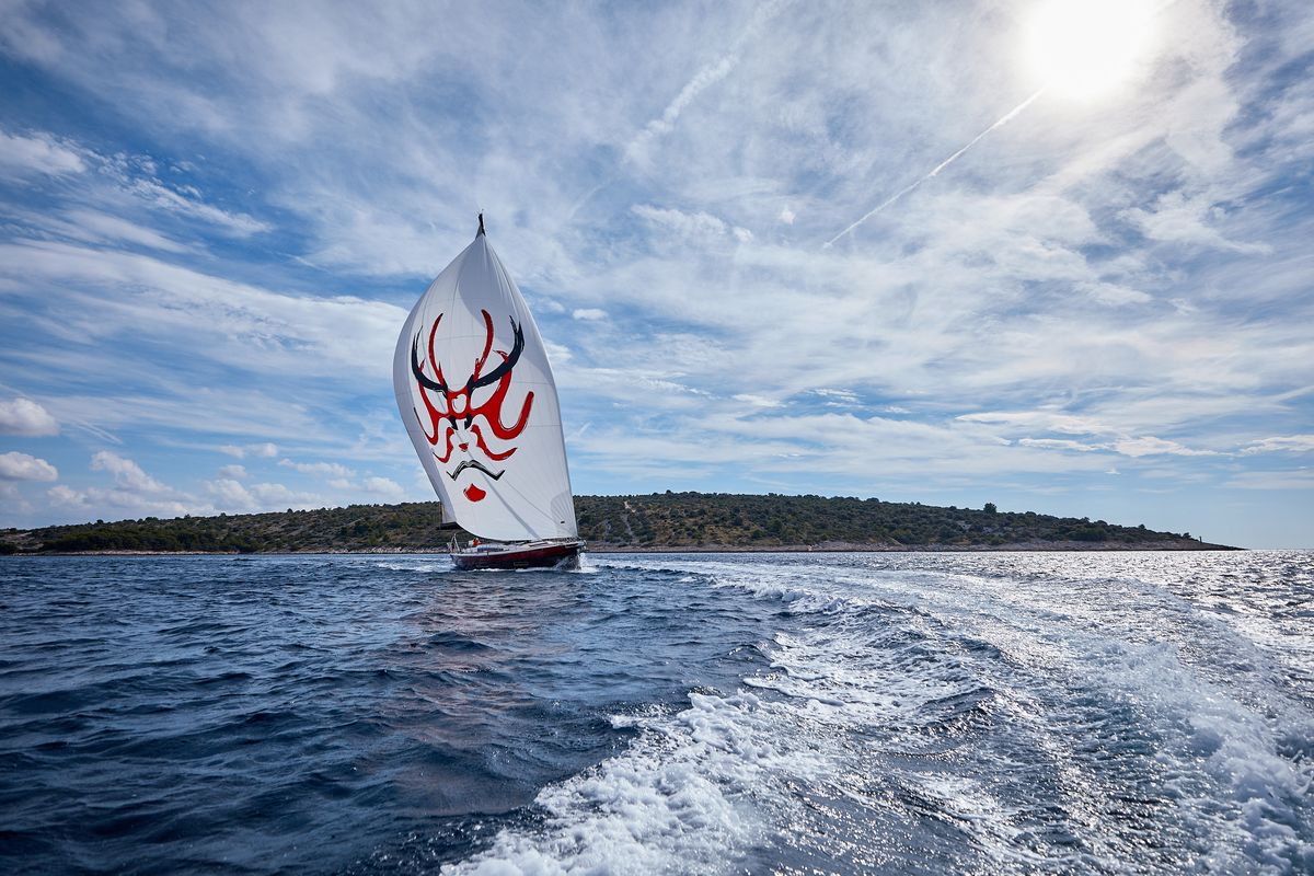 Exterior view of KABUKI, a Dufour 56 Exclusive sailboat at Primošten, Croatia