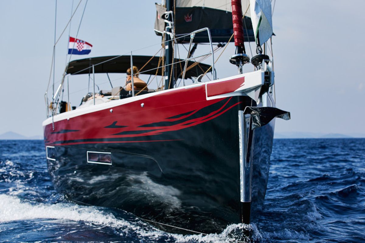 Exterior view of KABUKI, a Dufour 56 Exclusive sailboat at Primošten, Croatia