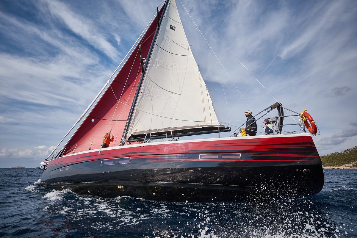 Exterior view of KABUKI, a Dufour 56 Exclusive sailboat at Primošten, Croatia