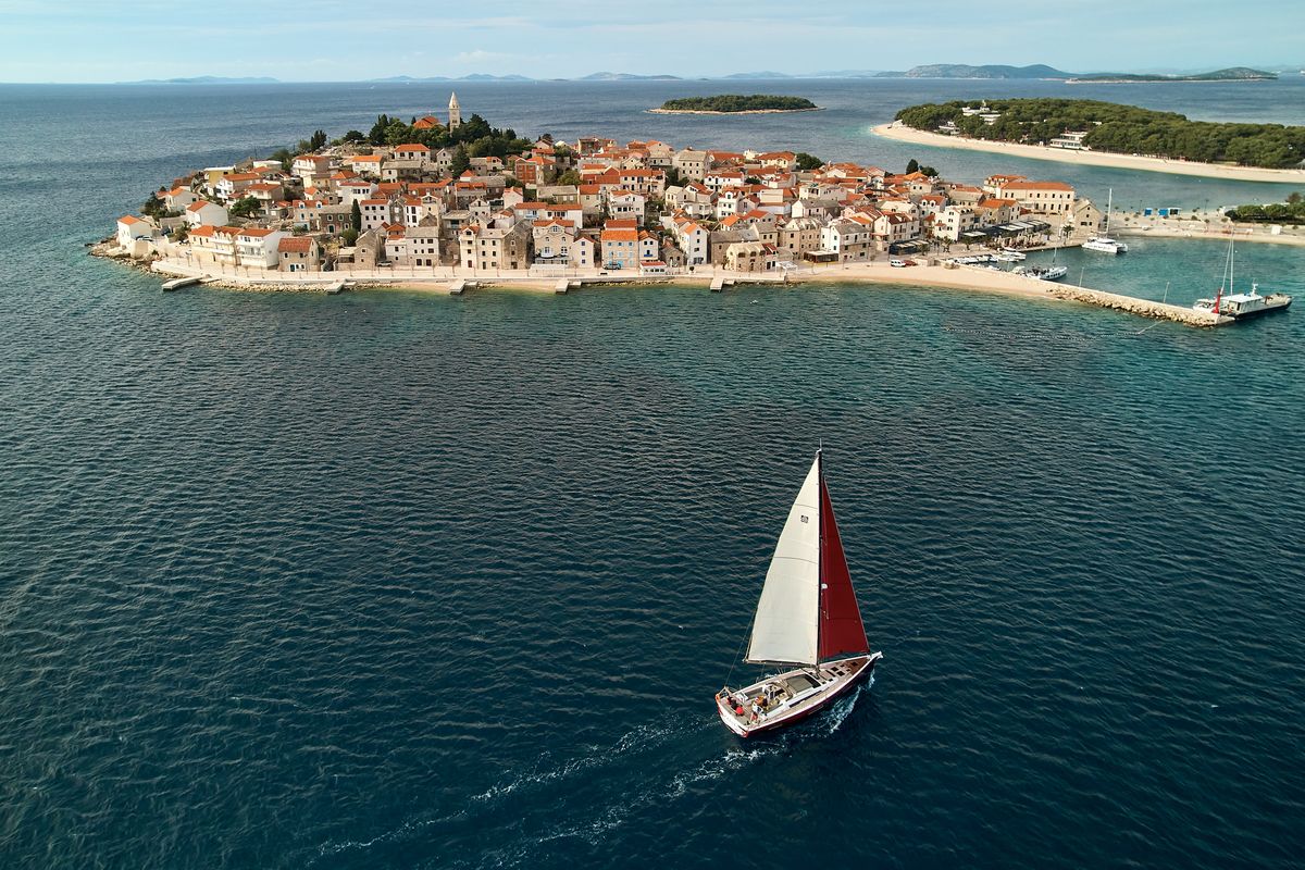 Exterior view of KABUKI, a Dufour 56 Exclusive sailboat at Primošten, Croatia