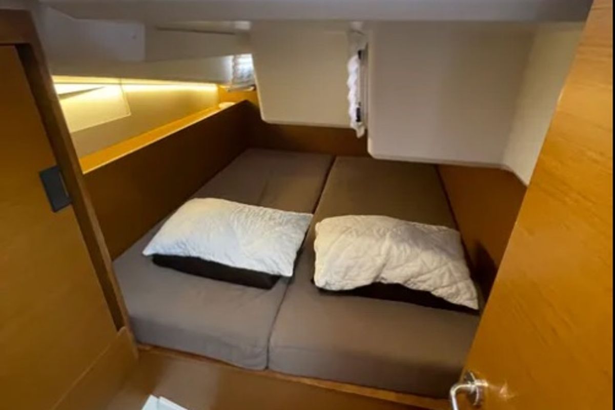 Cabin on AF-SO490, a Jeanneau Sun Odyssey 490 sailboat at Athens, Greece