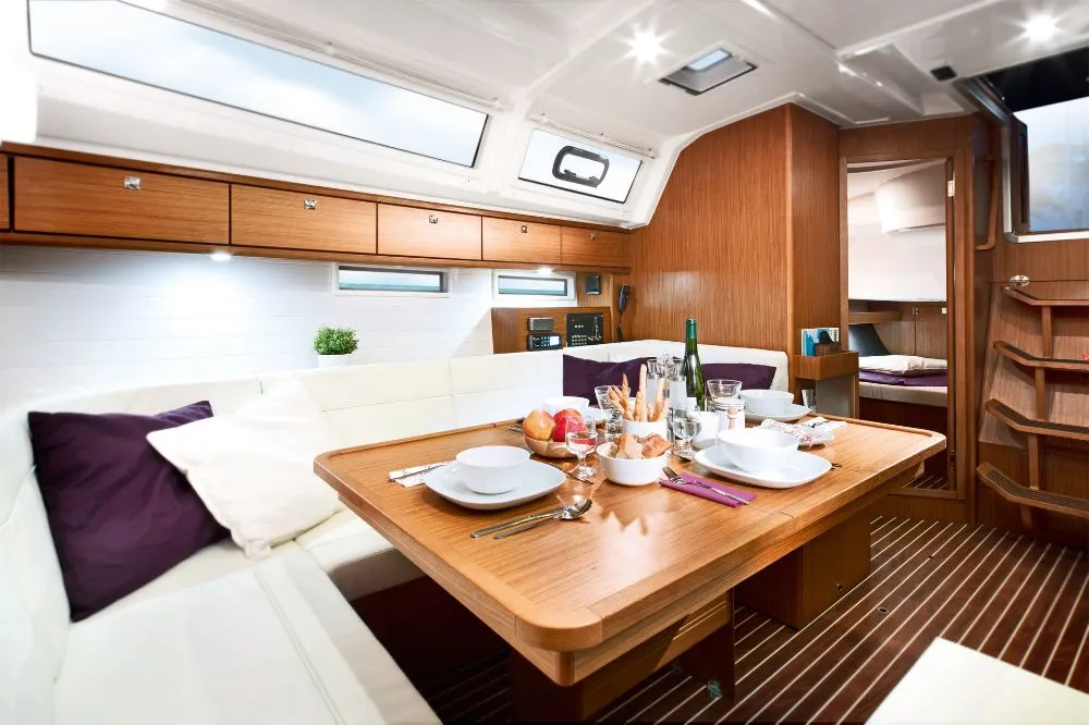 Salon of Veronica II, a Bavaria Cruiser 46 sailboat at Athens, Greece