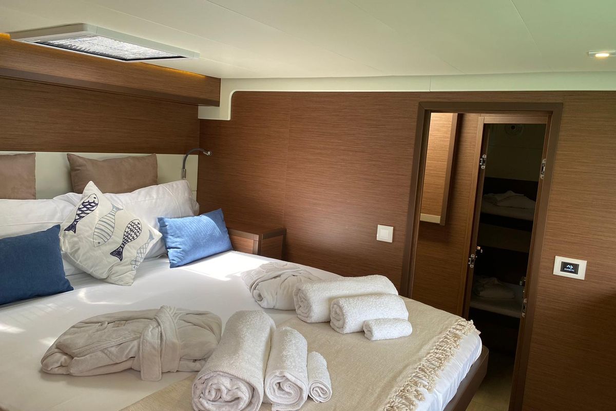 Cabin on SAILUXE - Samoa, a Lagoon 52F catamaran at Capo d'Orlando, Italy