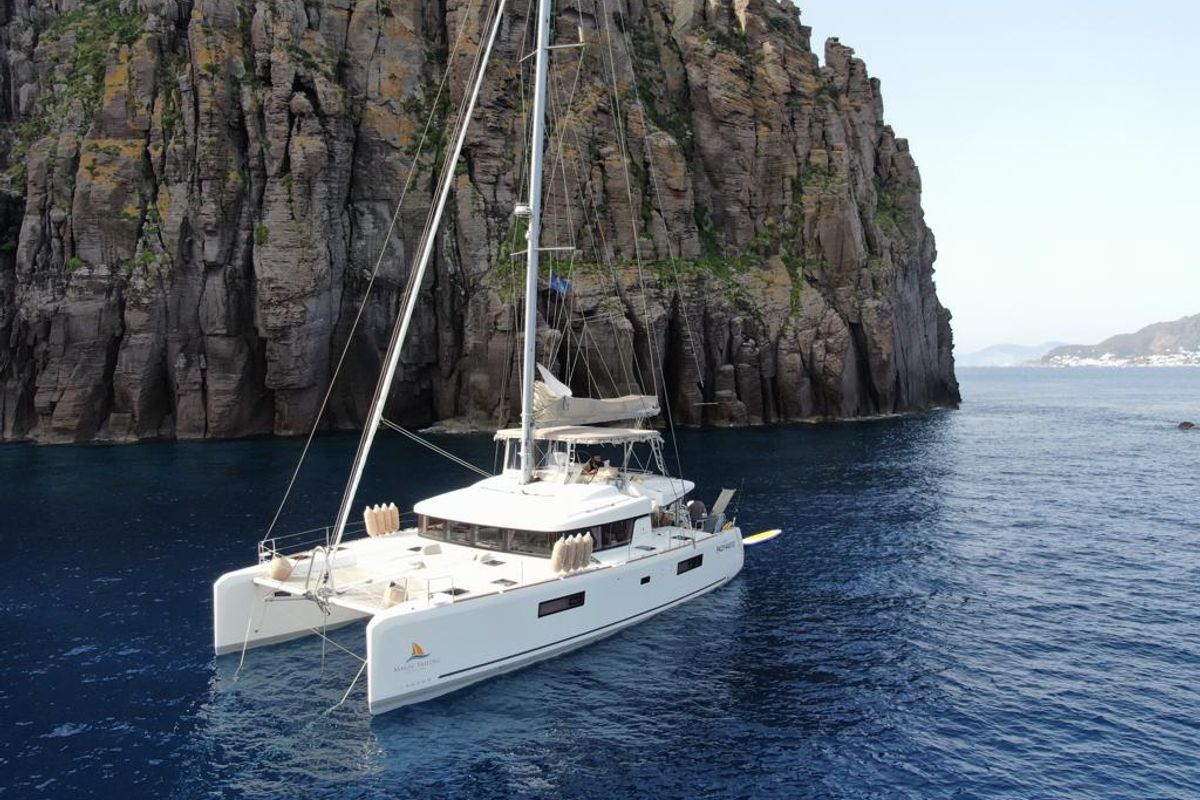 Exterior view of SAILUXE - Samoa, a Lagoon 52F catamaran at Capo d'Orlando, Italy