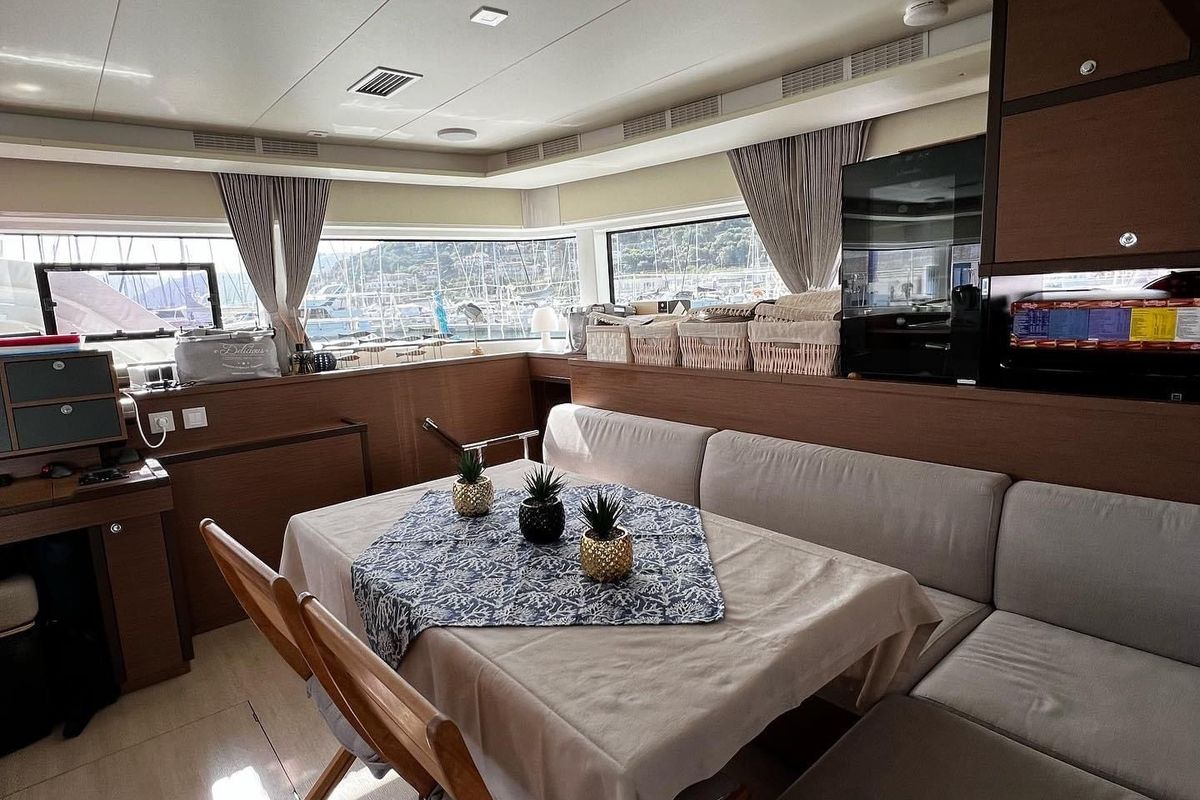 Salon of SAILUXE - Samoa, a Lagoon 52F catamaran at Capo d'Orlando, Italy