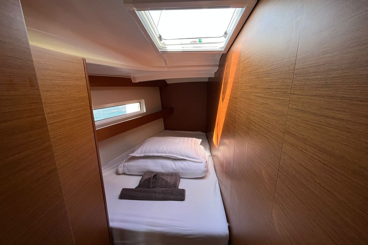 Cabin on Art  Vandelay, a Jeanneau Sun Odyssey 440 sailboat at Općina Marina, Croatia