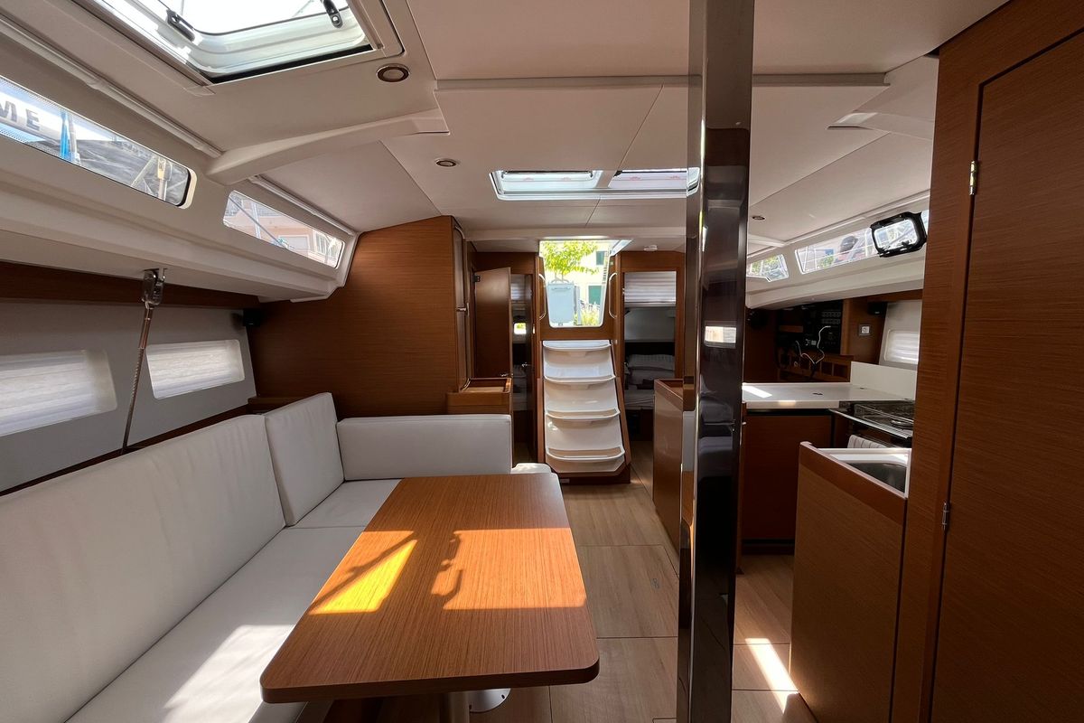 Salon of Art Vandelay, a Jeanneau Sun Odyssey 440 sailboat at Općina Marina, Croatia