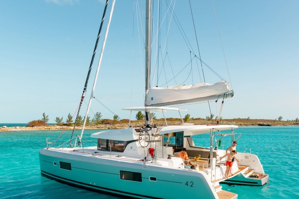 Exterior view of Magnolia - Premium line, a Lagoon 42 catamaran at Olbia, Italy