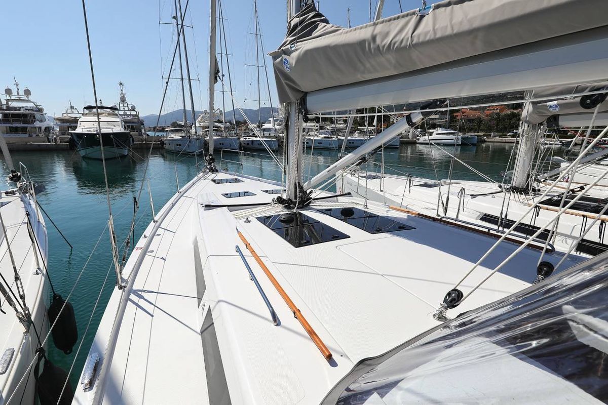 Exterior view of Ladies G, a Hanse Yachts Hanse 508 sailboat at Grad Šibenik, Croatia