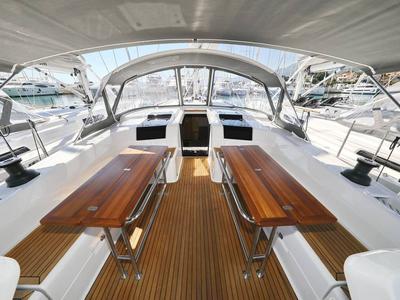 Deck of Ladies G, a Hanse Yachts Hanse 508 sailboat at Grad Šibenik, Croatia