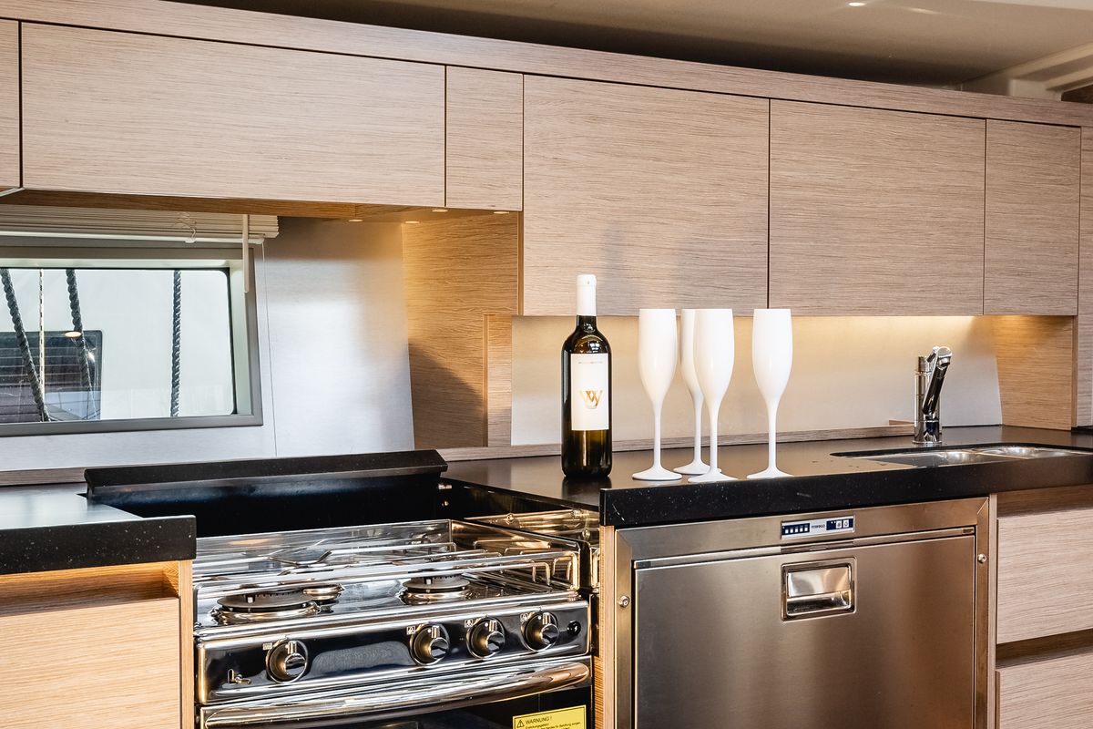 Galley of Ladies G, a Hanse Yachts Hanse 508 sailboat at Grad Šibenik, Croatia