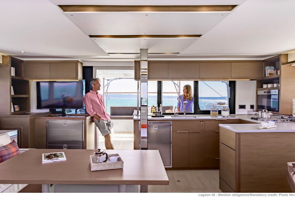 Galley of Vasilikis, a Lagoon 46 catamaran at Athens, Greece