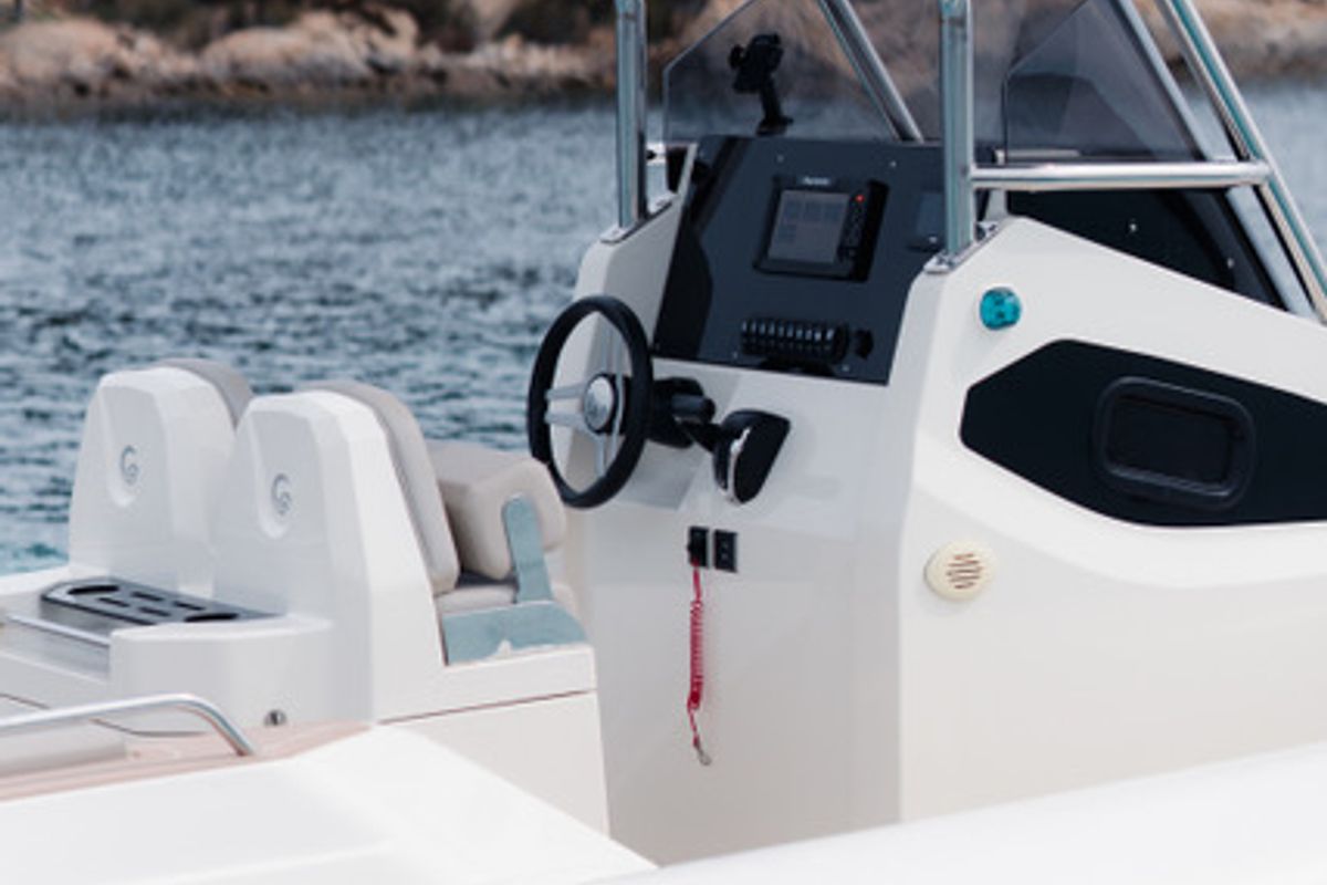 Cockpit of Classic, a Gulet Motorboat motorboat at Poltu Quatu, Italy