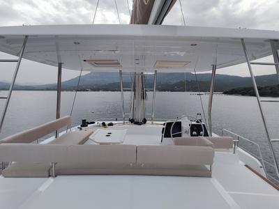 Deck of Physeter, a Bali 4.8 catamaran at Olbia, Italy