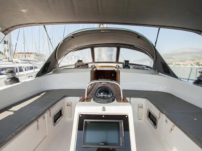 Cockpit of Game Point, a Bavaria Cruiser 51 sailboat at Dubrovnik, Croatia