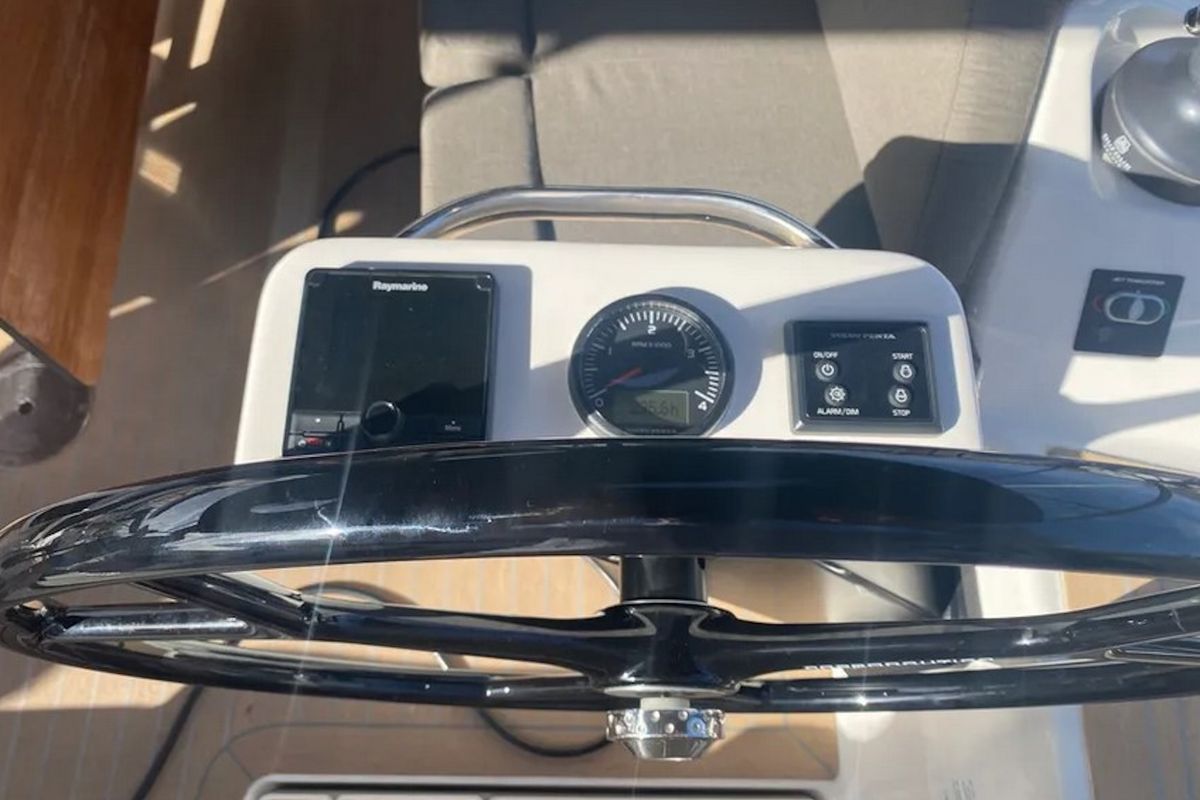 Cockpit of Yaya, a Dufour 390 sailboat at Olbia, Italy