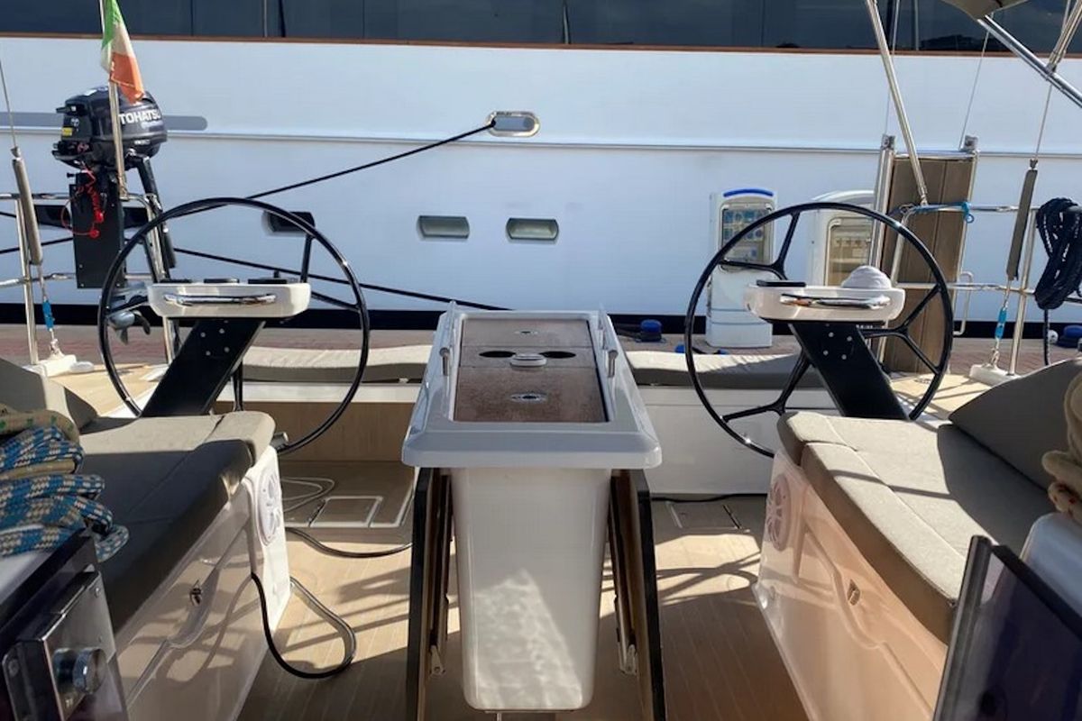 Cockpit of Yaya, a Dufour 390 sailboat at Olbia, Italy