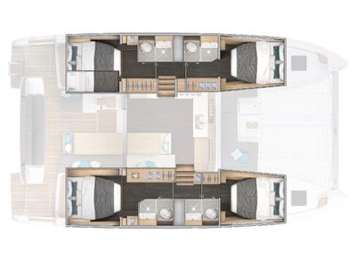 Floor plan of Premium, a Lagoon 43 catamaran at Papeete, France