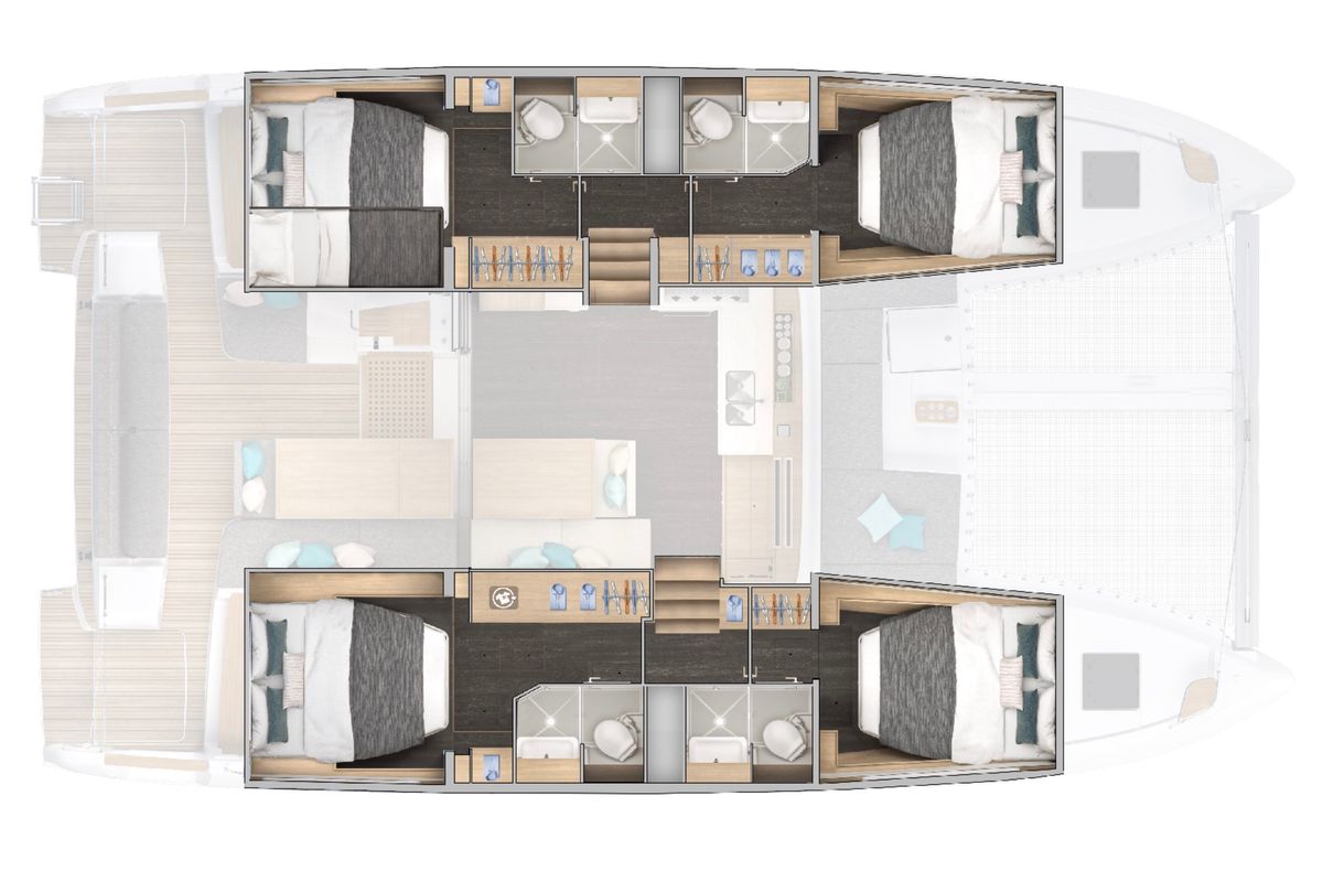 Floor plan of Premium, a Lagoon 43 catamaran at Papeete, France