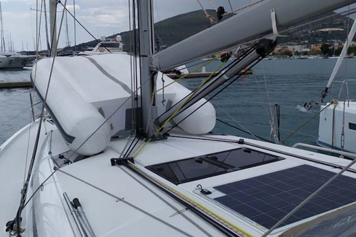 Deck of Uccelli, a Jeanneau Sun Odyssey 440 sailboat at Grad Trogir, Croatia